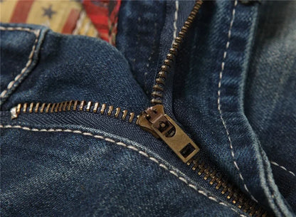 Men's Personalized Ripped Jeans Retro Distressed New Style Straight Slim Fit Casual High Street Fashion Denim Long Pants Male