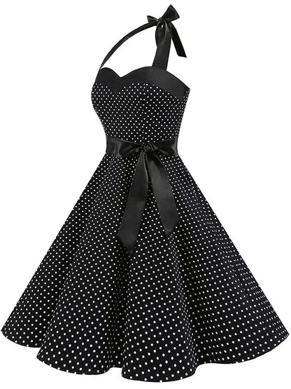 Women Polka Dot Print Summer Dress Sexy Retro White Halter Vintage Dress Robe Femme Pin Up Rockabilly Party Dress