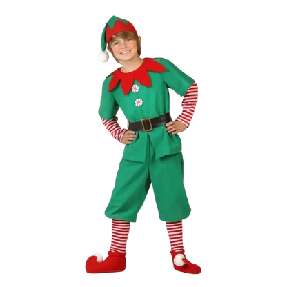 New Year Elf Costume For Kids Girl Boy Green Santa Claus Suit Set With Hat Children Fancy Christmas Party Dress Set Performance