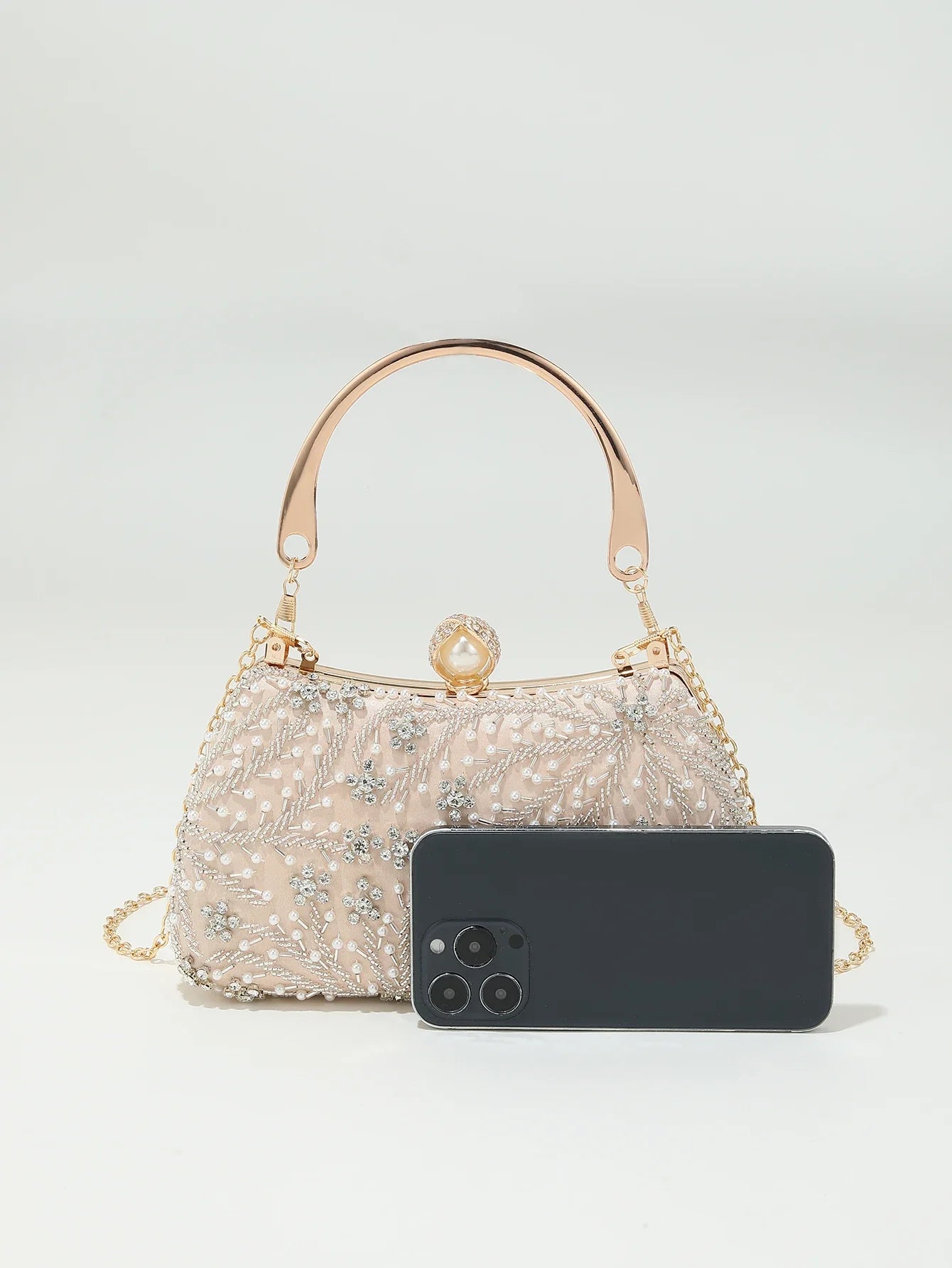 Gorgeous and shiny heavy handmake diamond-studded rhinestones beaded flower pattern hand party wedding evening bag