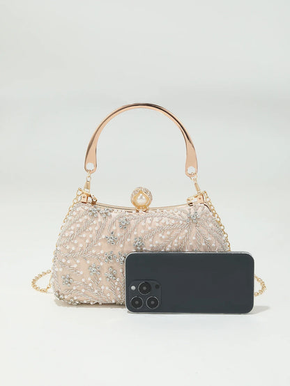 Gorgeous and shiny heavy handmake diamond-studded rhinestones beaded flower pattern hand party wedding evening bag