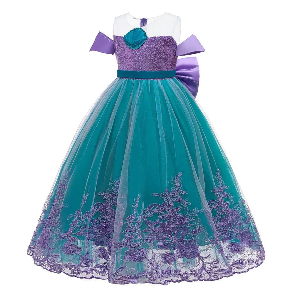 Cute Girl Princess Little Mermaid Ariel Dress Kids Cosplay Costume Children Halloween Birthday Party Clothes Summer Dress Girl