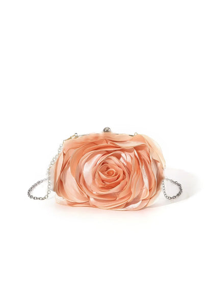 Fashion Pink Flower Petal Banquet Floral Dress Purse Evening Day Clutch Bag Women Luxury Prom Party Wedding Day Bag