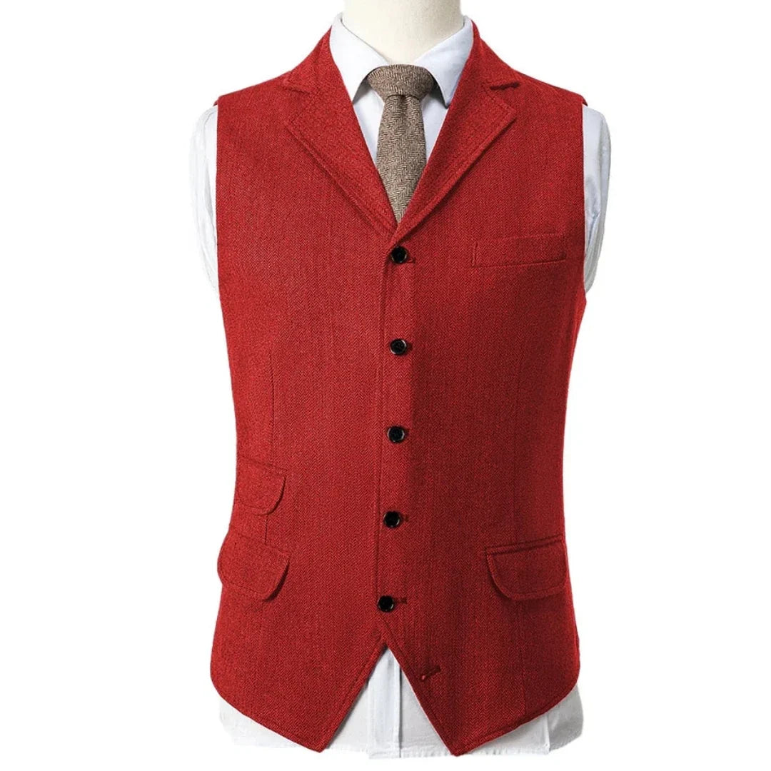 Men Vest Blue Herringbone Single Button With Lapel Waistcoat For Wedding Birthday Banquet Party Business Work Men Suit Vest