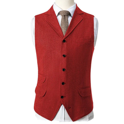Men Vest Blue Herringbone Single Button With Lapel Waistcoat For Wedding Birthday Banquet Party Business Work Men Suit Vest