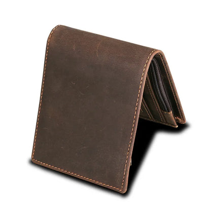 Portefeuille Rétro RFID en Cuir Véritable pour Homme, Design Simple, avec Porte-Cartes, Sacs à Monnaie, Portefeuilles Courts en Cuir Huilé pour Homme