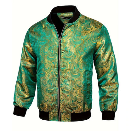 Gold Paisley Jacket Men's Clothing 3D Printed Colorful Long Sleeve Zipper Jackets Luxury Graphic Street Trend Autumn Bomber Coat