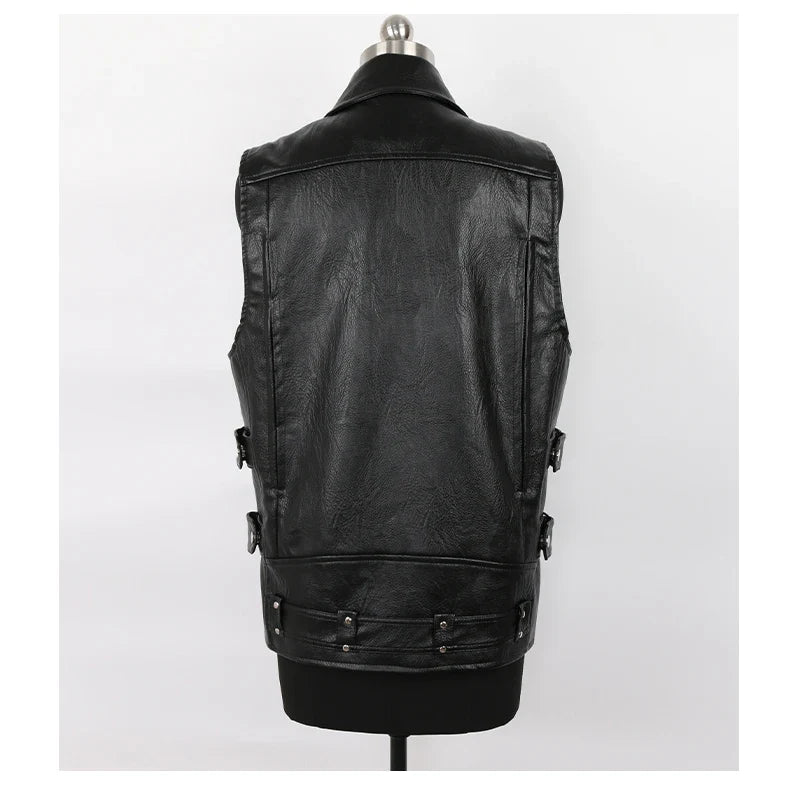 Autumn Black Motorcycle Pu Leather Vest Men Zipper Pockets Plus Size Faux Leather Biker Sleeveless Jacket 4xl 5xl