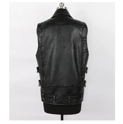 Autumn Black Motorcycle Pu Leather Vest Men Zipper Pockets Plus Size Faux Leather Biker Sleeveless Jacket 4xl 5xl