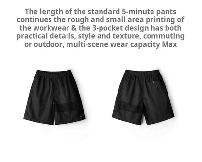 Outdoor Patchwork Black Shorts Men's Lightweight Quick-Dry Breathable Shorts with Elastic Waist Straight Leg Sport Pants