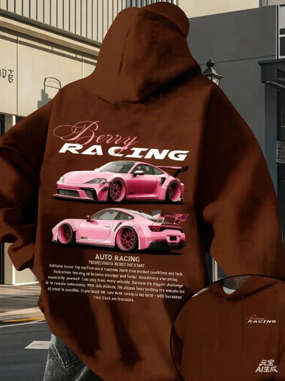 2026 Men's Car Print Hoodie Y2K Streetwear Fashion Hooded Sweatshirt Casual Comfortable Pullover Top