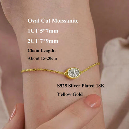 Bezel Setting 1/2CT Pear Marquise Emerald Cut Moissanite Solitaire Link Bracelet Women 925 Silver Diamond Party Wrist Chain