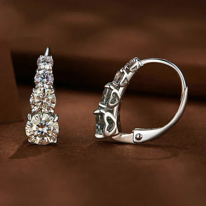 100% 925 Sterling Silver Full Moissanite Hoops Earrings 4-Stone D Color Size Gradient Diamonds Earring for Women Fine Jewelry