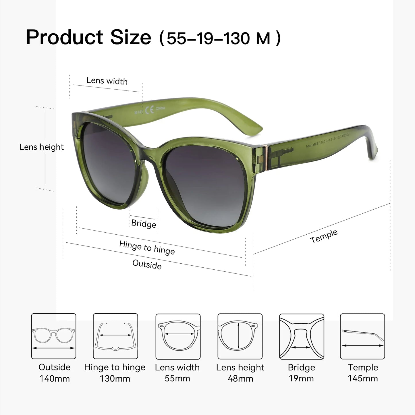 Fashion Original Thick Butterfly Frame Polarized Sunglasses for Women Chunky Uv400 Protection Shade Cat Eye Sun Glasses