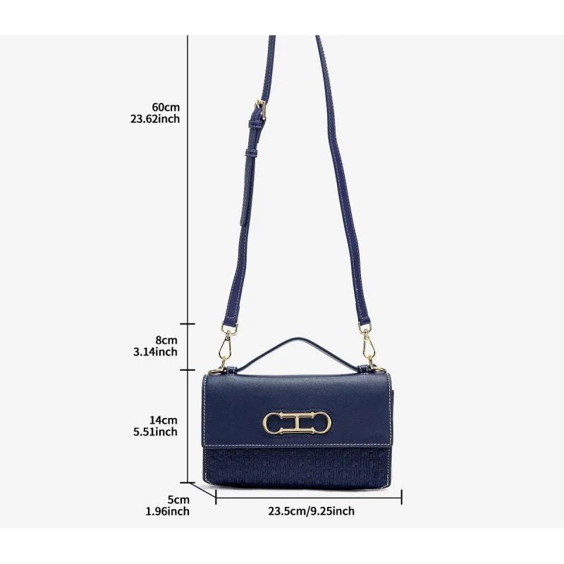 Premium Leather Handbag Monogram Embossing Metallic Clasp Portable Handle Structured Silhouette Ideal Office Evening Events