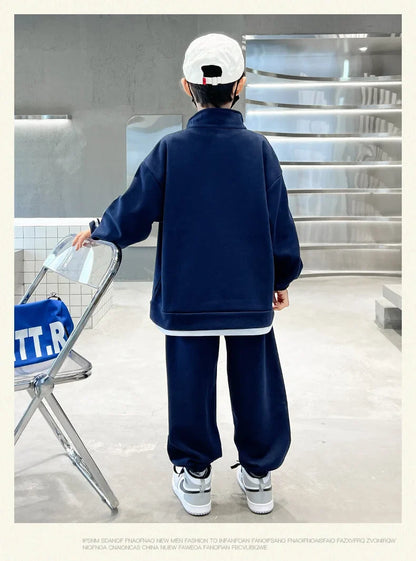 Spring Autumn Boys Navy Striped Zip Sweatshirt Coats+Sweatpant Sets School Kids Tracksuit Children Outfit Jogging Suit 3-14Yrs