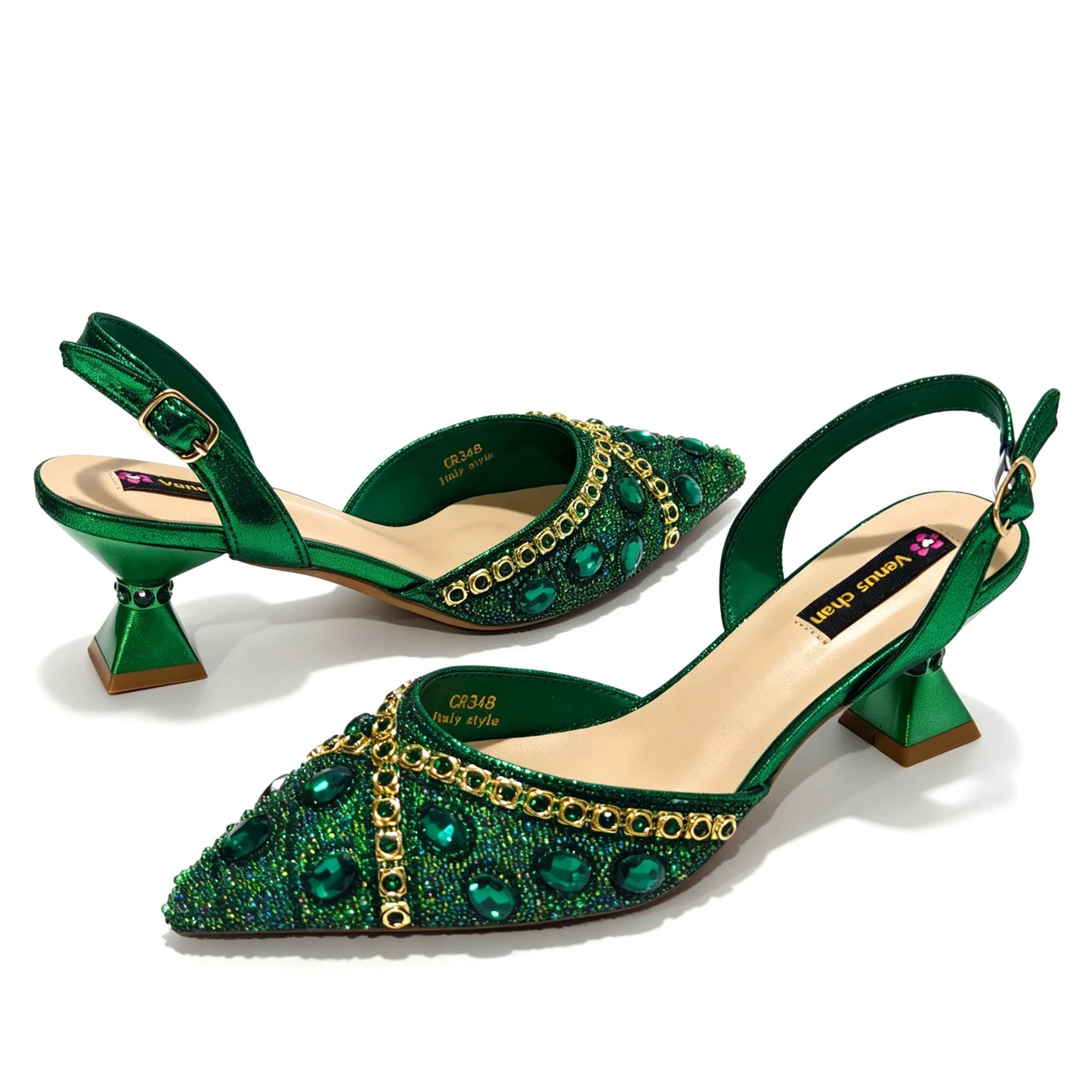 New Itlian Design Blue Color Rhinestone High Heel Shoe And Bag Fashion Style Pointed-Toe Shoes For Comfort Included Women Shoes