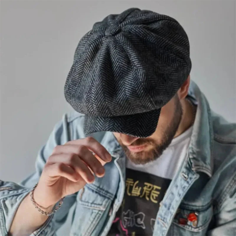 Men Retro Beret British Hats Wool Blend Vintage Herringbone Tweed Men Casual Fashion Hat Flat Keep Warm Caps Gifts