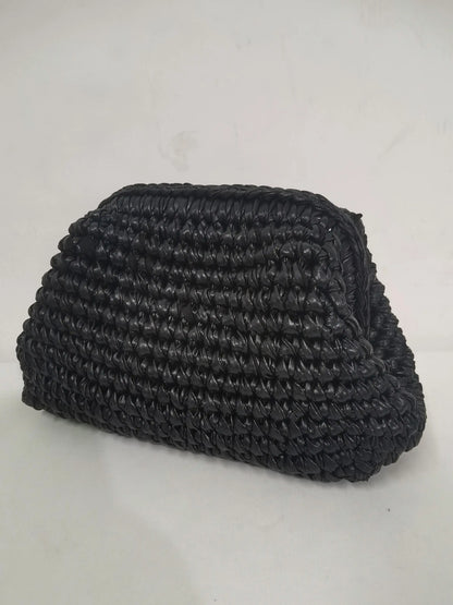 Yingzi Silver Cloth Strip Crochet Clip Bag Woven Underarm Bag Metallic Lustre Clutch Large Size Bag
