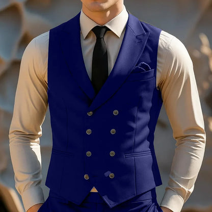 Men Vest Black With Lapel Double Button Solid Waistcoat For Wedding Banquet Party Business Work Daily Casual Men Suit Vest