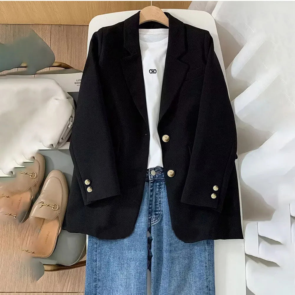Elegant Orange Blazer for Women, Long Sleeve Jacket, Casual Slim Outerwear, Spring and Autumn Fashion, 2023