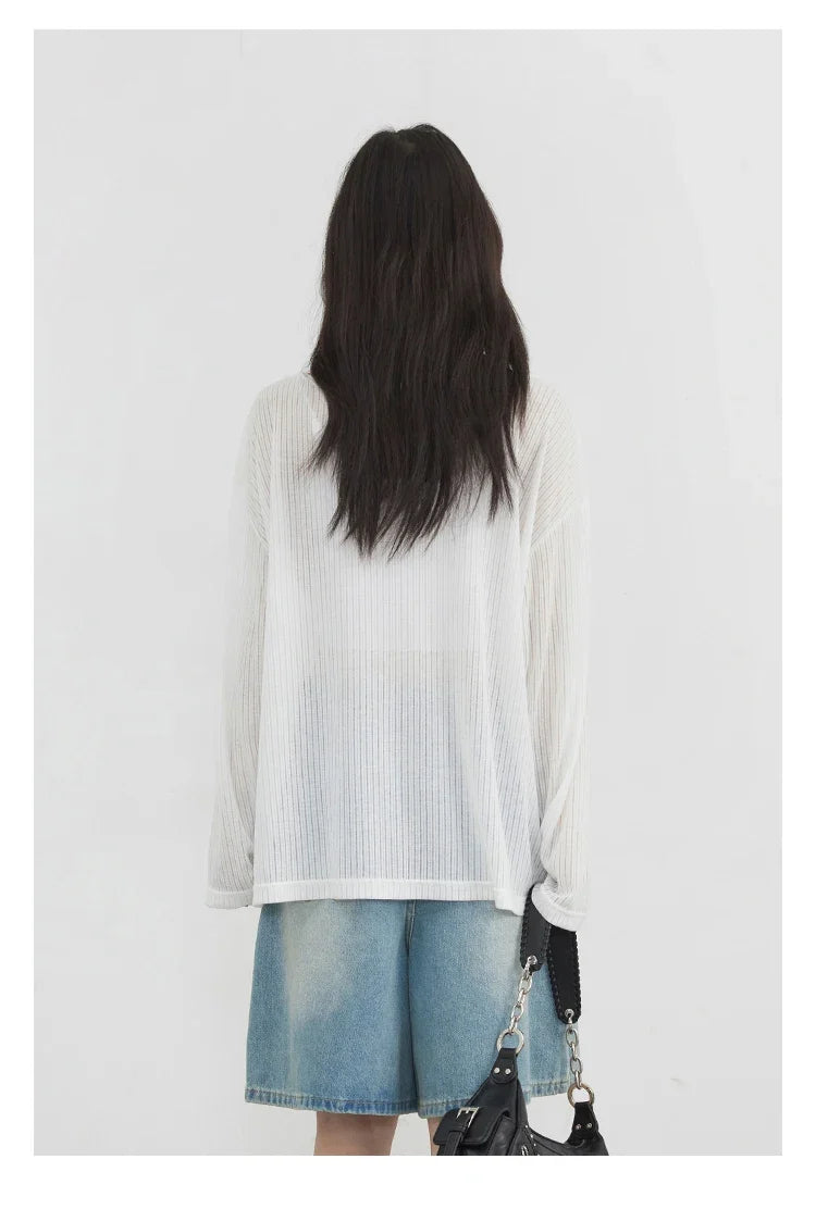 Women T-Shirts Casual Loose New Slightly Transparent O Neck Female Top Thin Sun Protection Tees Spring Summer 2025