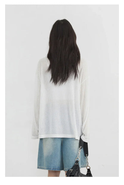 Women T-Shirts Casual Loose New Slightly Transparent O Neck Female Top Thin Sun Protection Tees Spring Summer 2025