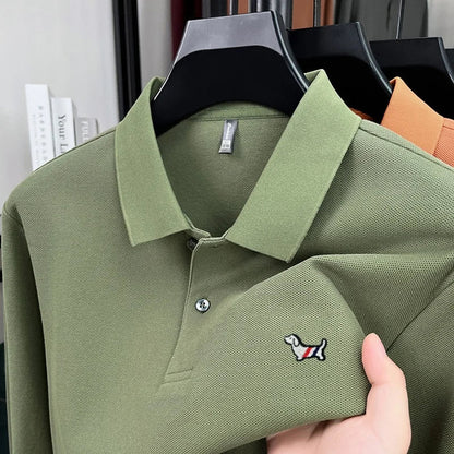 Fashion brand autumn new men's top casual warm 100% cotton long sleeved Polo shirt