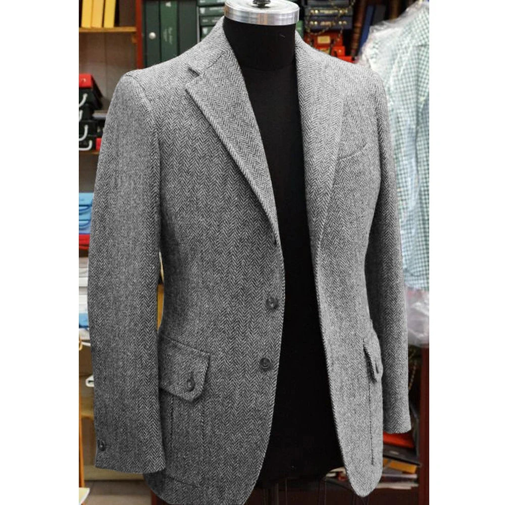 Men's Herringbone Blazer Suit Collar Slim Jacket Casual Fashion Jacket 3 Pocket Workwear Men's Summer Suits Formal Man Jackets
