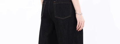 American Retro Deconstructed Bla Knife  Jeans Women's Loose Silhouette Wide Leg Floor Length Trousers Casual High Waist...