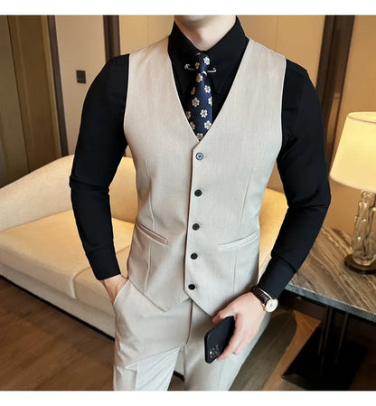 ( Vest + Pants) Men Luxury High Quality Business Suit Vest 2 pieces Formal Groom Wedding Dress Vest Set Fashion Club Clothing