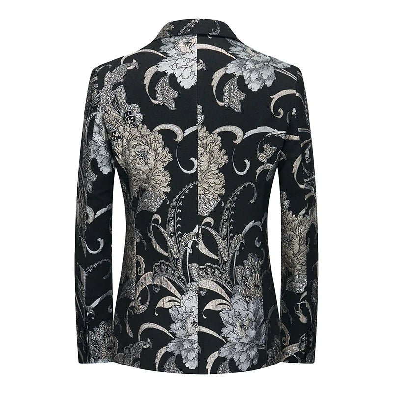 New Men Fashion Flower Suit Luxury Jacquard Jacket Homme Wedding Ball Party Single Button Blazer Singer Stage Performance Coat