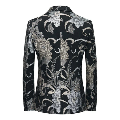 New Men Fashion Flower Suit Luxury Jacquard Jacket Homme Wedding Ball Party Single Button Blazer Singer Stage Performance Coat