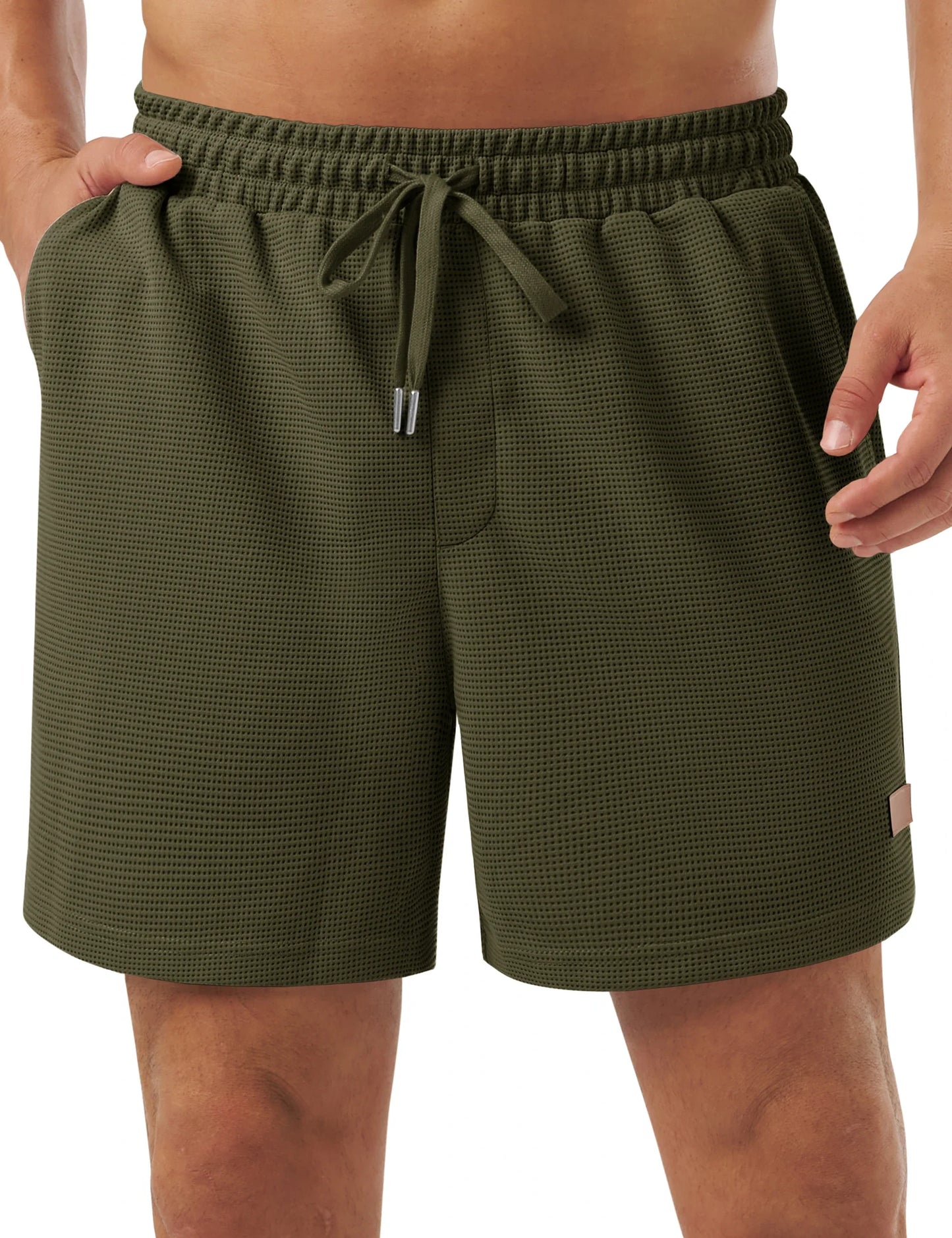 Men's Casual Waflle Shorts Knit 5'' Elastic Waist Drawstring Summer Beach Shorts Lightweight Breathable Streetwear 2026