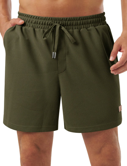 Men's Casual Waflle Shorts Knit 5'' Elastic Waist Drawstring Summer Beach Shorts Lightweight Breathable Streetwear 2026