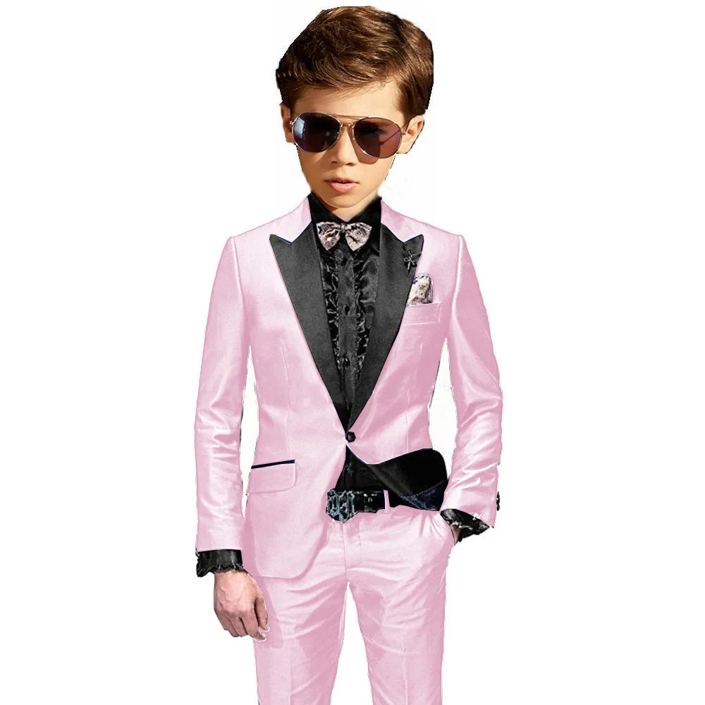 Burgundy Boys Slim Fit Tuxedo 2 Pieces Jacket Pants Formal Party Outfit One Button Peak Lapel Kids Suit Set Wedding Guest Wear