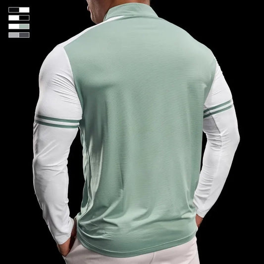 Men's Running Gym Fitness Tops Slim Fit Color-blocked Long-sleeved T-shirt Training Cycling Breathable Quid Quick-drying Clothes