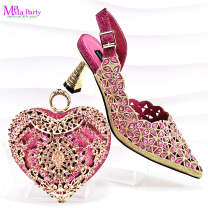 Silver Color Spring INS Hot Sale Italian Women Mature Style Shoes Matching Bag Set Pointed Toe with Small Bag for Party
