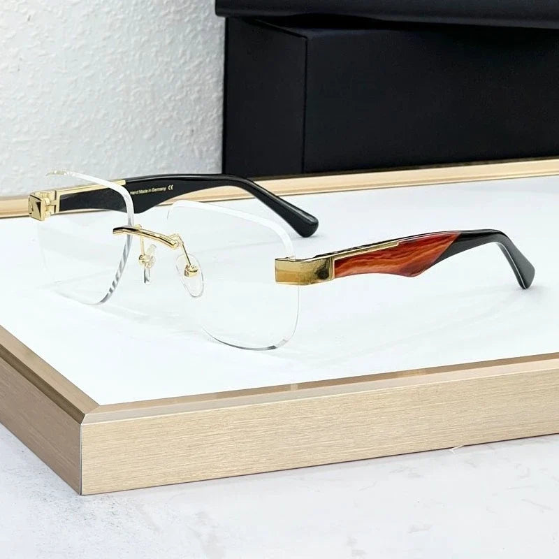 The Magic I Rimless High Street Sunglasses Big Square Germany Trendy Alloy Acetate UV400 Top Quality Outdoor Unisex with Case