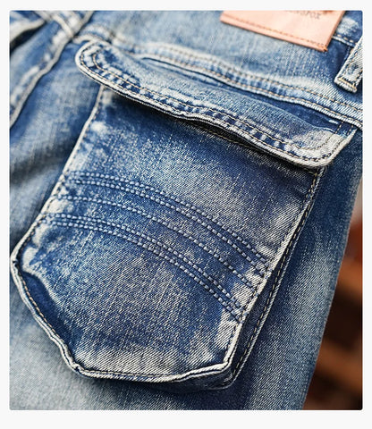 American Style Workwear Denim Shorts Summer Elastic Outdoor Trendy Brand Multi-pocket Loose Shorts Y2k Street Knee-high Pants