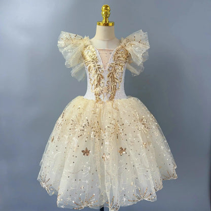 Kids Sequin Ballet Dress Performance Clothes Silver Girls Modern Dance Skirts Children Ballet Tutu Party Princess Dress Costumes