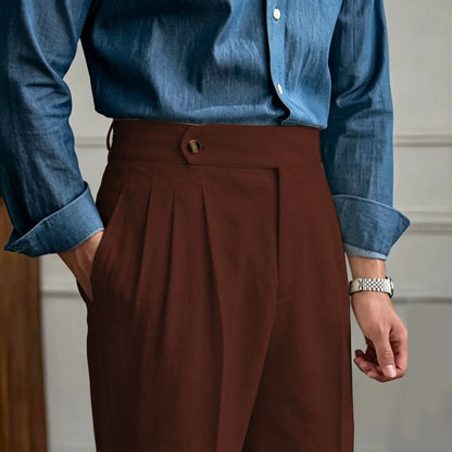 Classics Italian Naples Style Linen Men Suit Trousers Summer Trendy High Waist Pants Male Business Office Pleated Streetwear