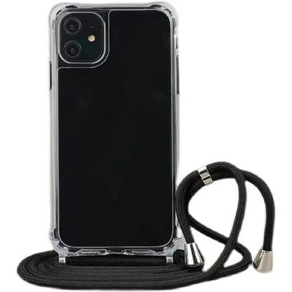 جراب صلب شفاف بحبل تعليق متقاطع لهاتف آيفون 16 15 14 13 12 11 برو ماكس XS XR غطاء ناعم وشفاف