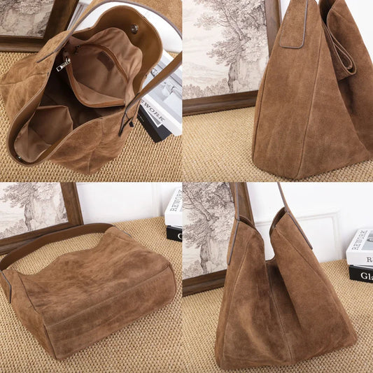 Soft Suede Cow Leather Women's Shoulder Crossbody Bags Luxury Designer Brand Ladies High Quality Large Tote Bag Autumn Winter