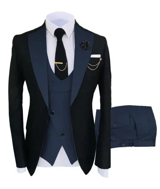 New Costume Slim Fit Men Suit Slim Fit Business Suits Groom Black Tuxedos For Formal Wedding Suit Jacket Pant Vest 3 Pieces