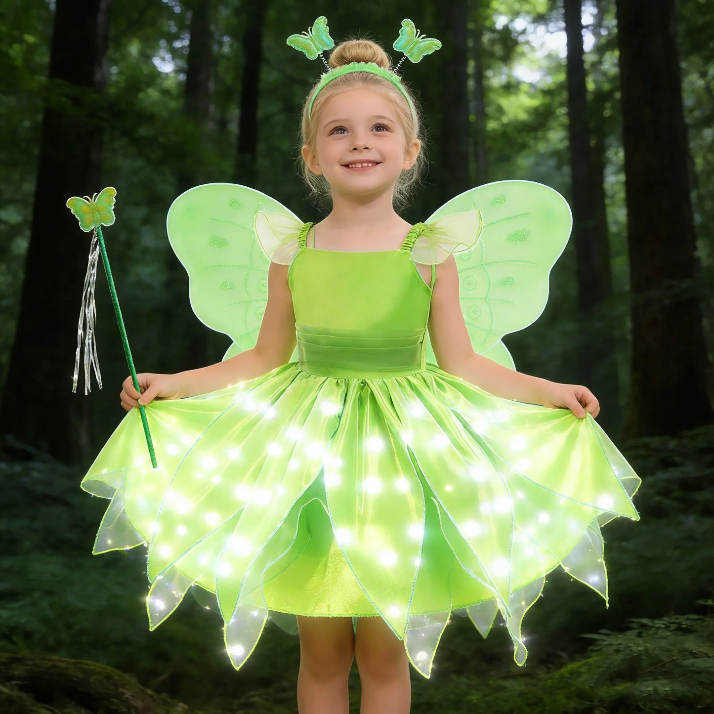 Childern Flower Fairy Dress Up Girls Princess Dress With Wings Halloween Elves Costume Carnival Party Tinkerbell Bell Dress