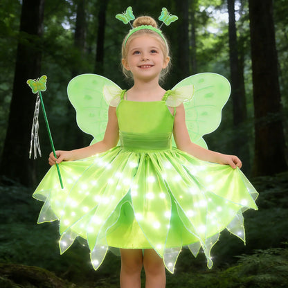 Childern Flower Fairy Dress Up Girls Princess Dress With Wings Halloween Elves Costume Carnival Party Tinkerbell Bell Dress