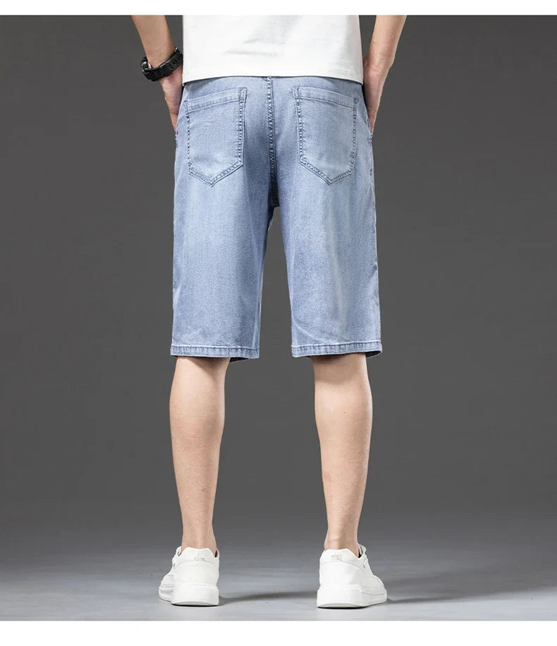 Lyocell Thin Men's Baggy Denim Shorts Loose Summer Casual  Stretch Soft Straight Jeans Male Brand Shorts Male Blue Grey