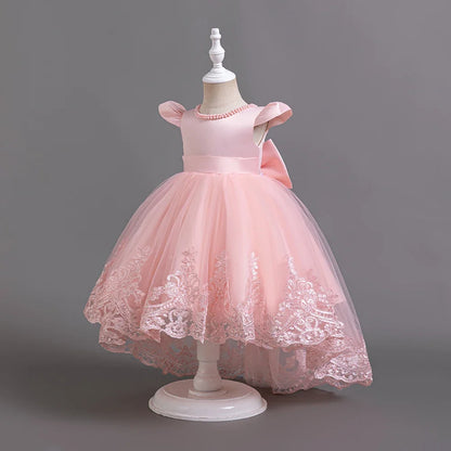 Girls Flower Embroidery Party Dresses Kids Summer Formal Holiday Birthday Gown Kids Trailing Evening Princess Clothes 1-6