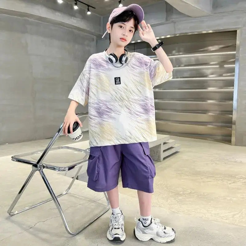 Summer Short-sleeved Suit Kid Costume Fashion Children 8 To 14 Years Children's Clothing From 12 Boy Outfit Wear Men's Sets Boys